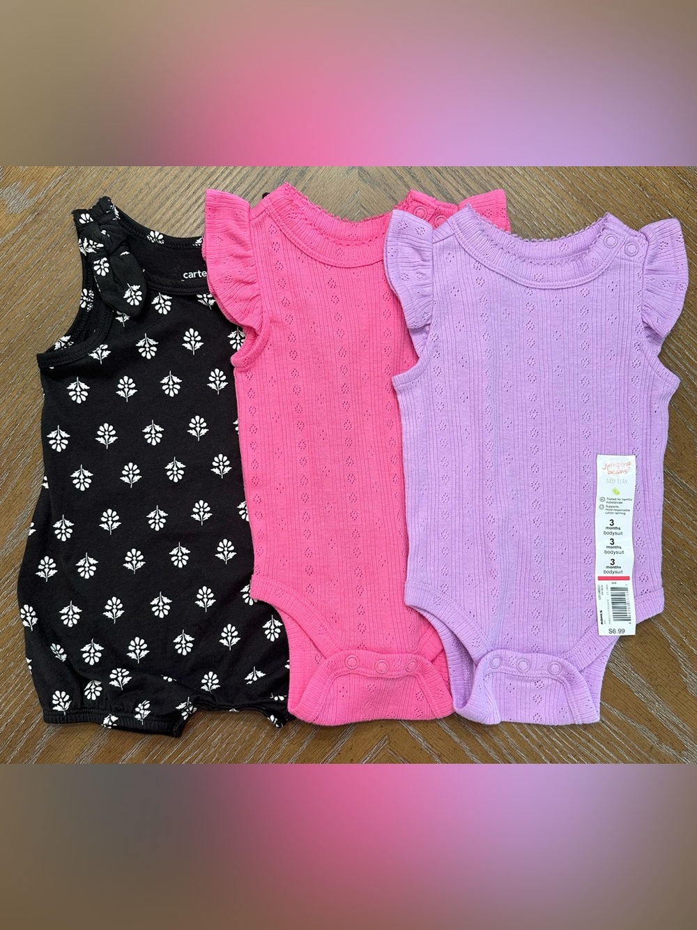 Baby Girls 3 Onesie Lot NWT Black/Pink/Lilac